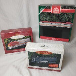 +Hallmark - Lot of 3 - "Locomotive & Train" Keepsake Ornaments